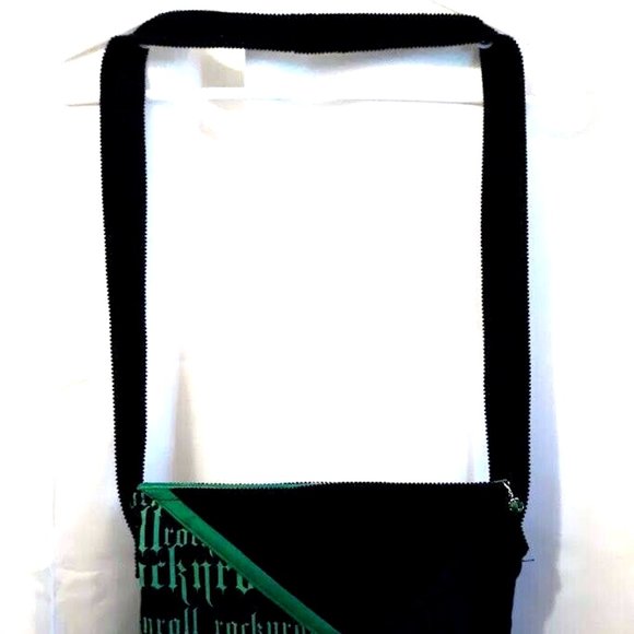 New ROCK N ROLL Crossbody Purse Bag Black Bright Green Punk Rave Grunge Hippie - Picture 3 of 11